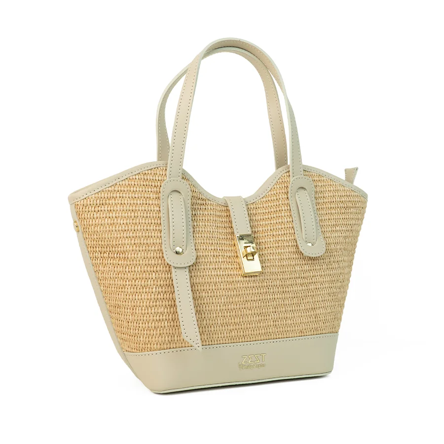 Leather-Trim Woven Tote Bag — view 5