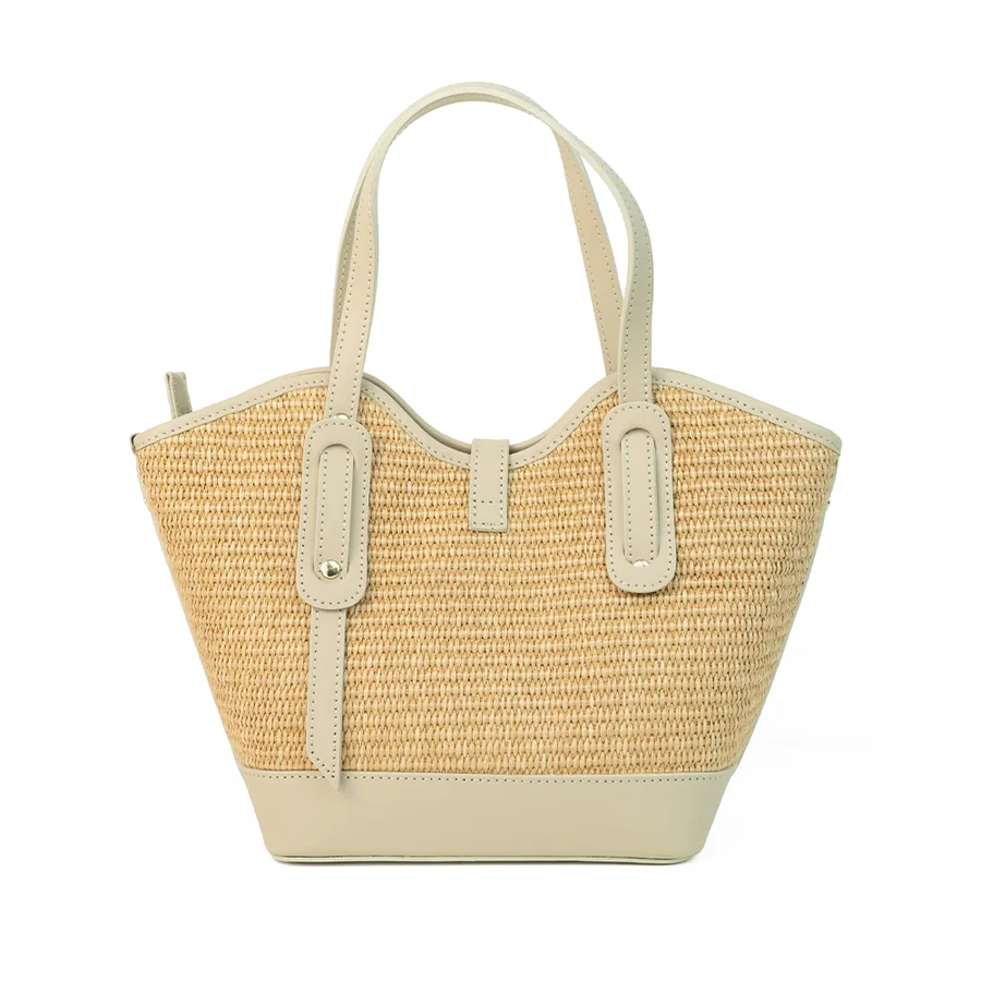 Leather-Trim Woven Tote Bag — view 6