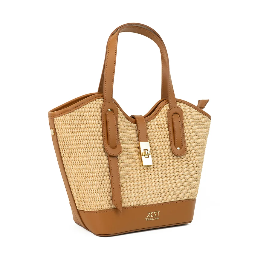 Leather-Trim Woven Tote Bag — view 3