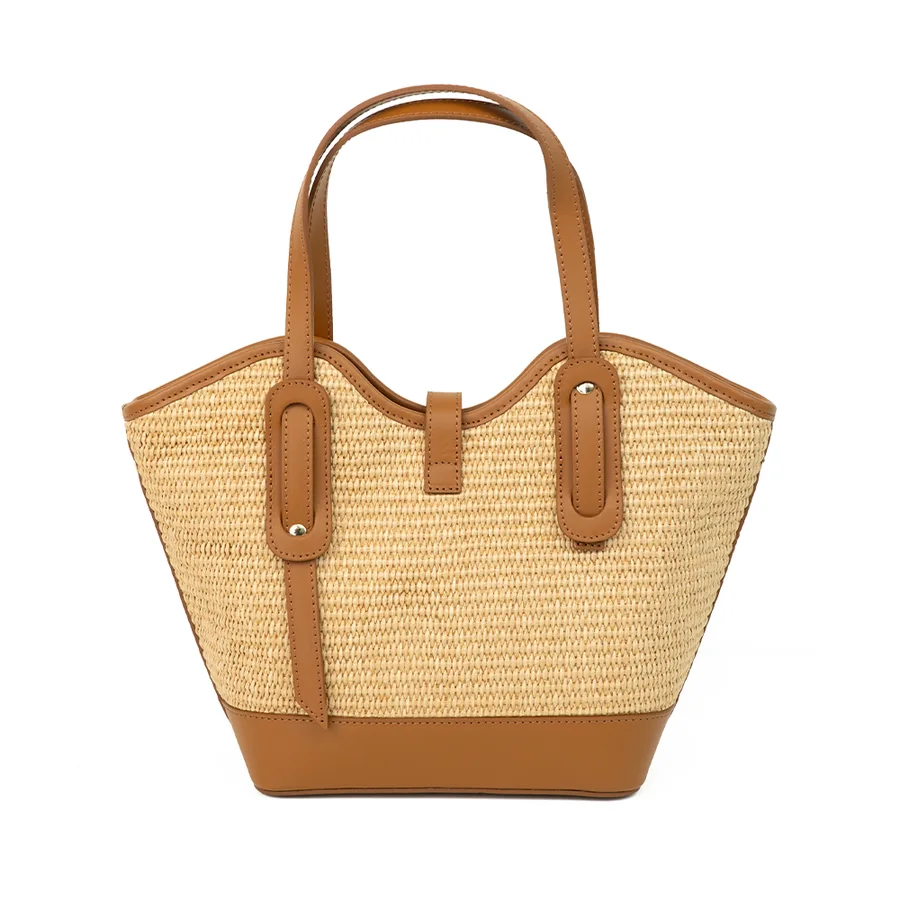 Leather-Trim Woven Tote Bag — view 4