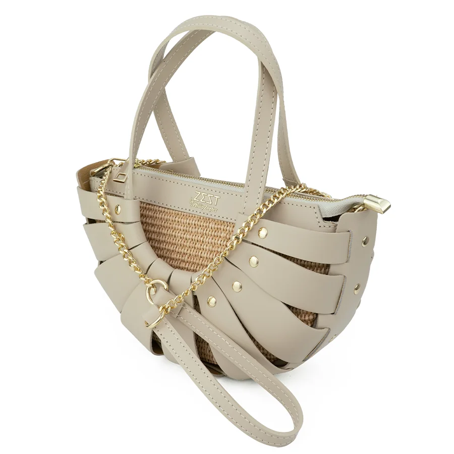 Cut-Out Leather Woven Tote — view 6