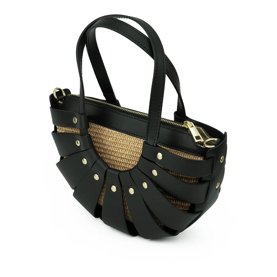 Cut-Out Leather Woven Tote — view 2