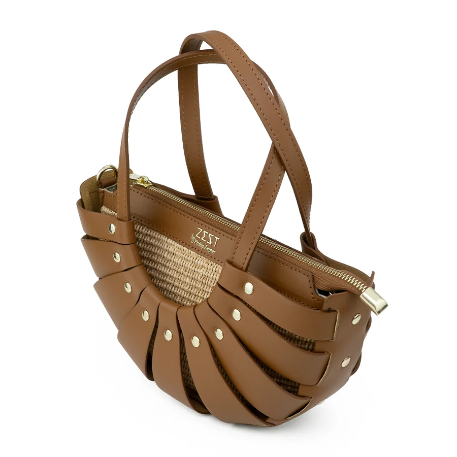 Cut-Out Leather Woven Tote — view 3