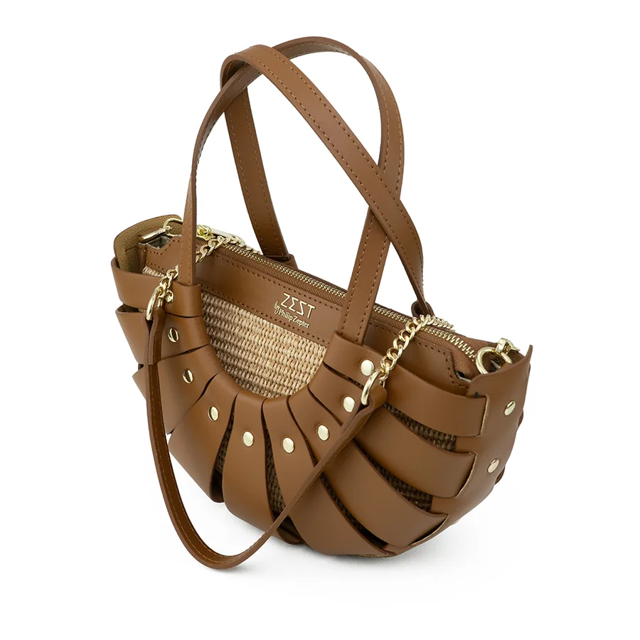 Cut-Out Leather Woven Tote — view 4