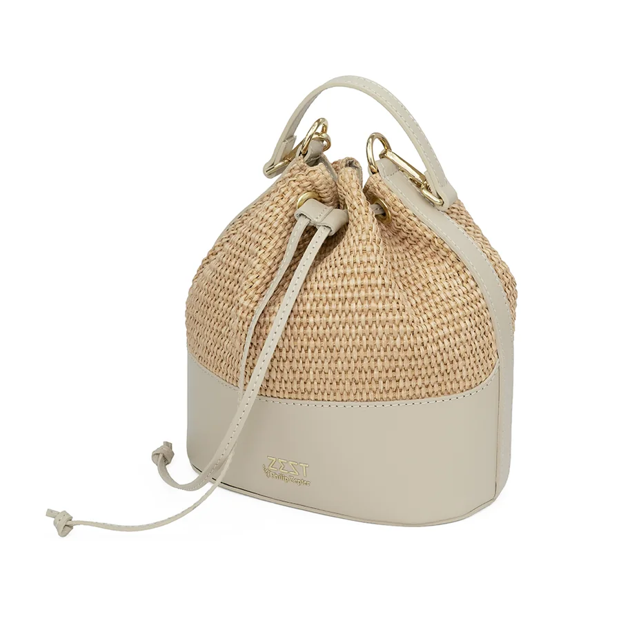 Drawstring Woven Bucket Bag — view 6
