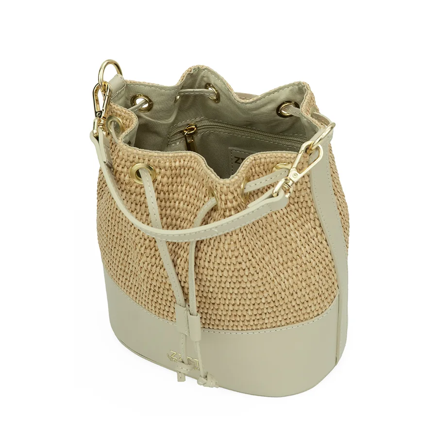 Drawstring Woven Bucket Bag — view 7