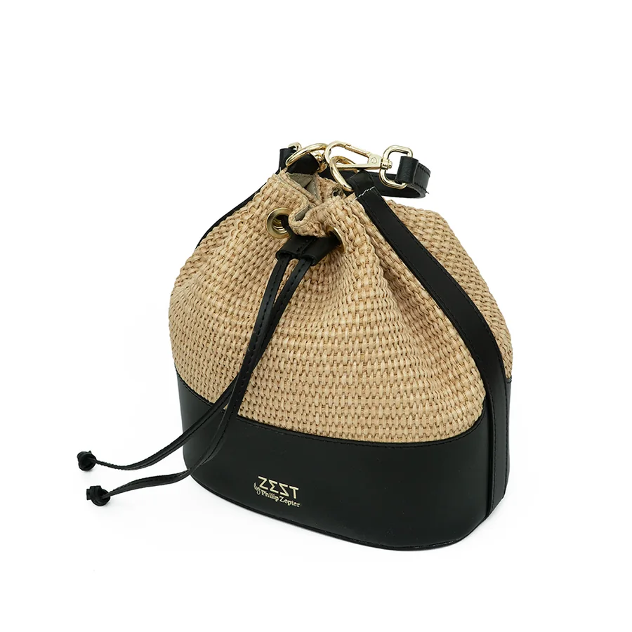 Drawstring Woven Bucket Bag — view 2
