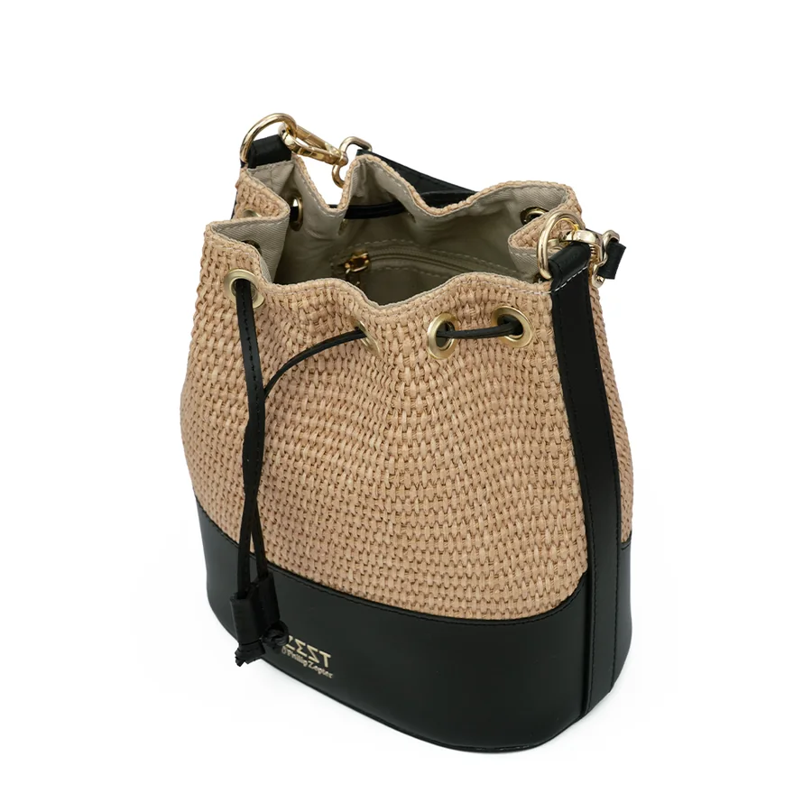 Drawstring Woven Bucket Bag — view 3