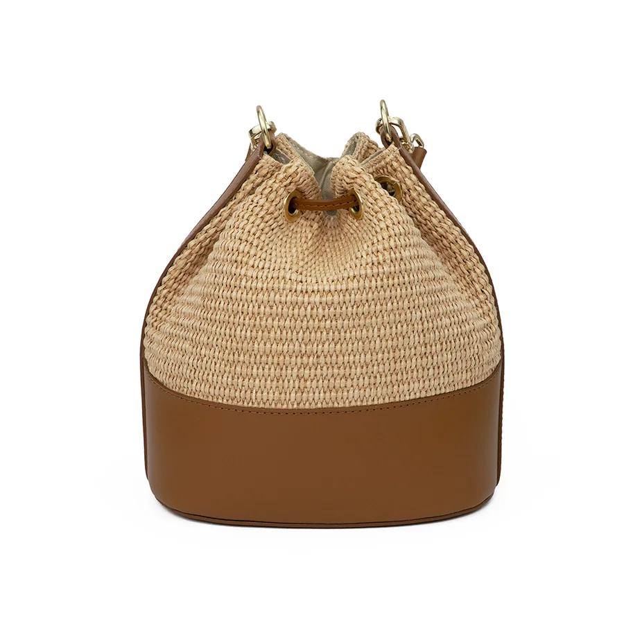 Drawstring Woven Bucket Bag — view 4