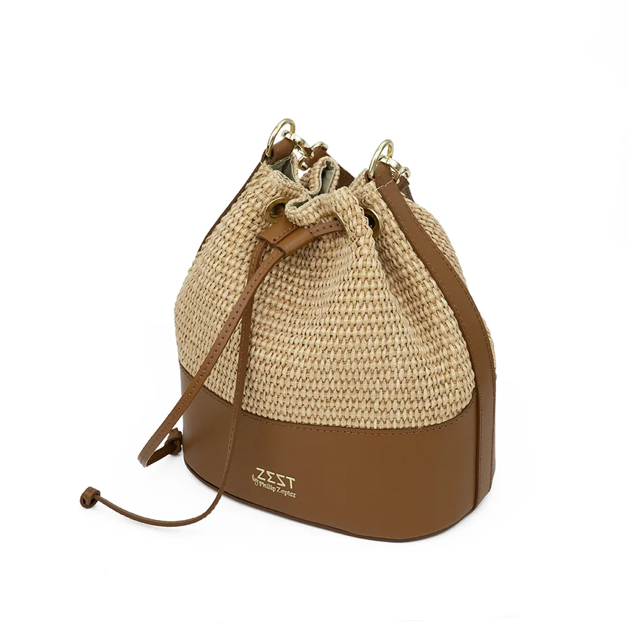 Drawstring Woven Bucket Bag — view 5