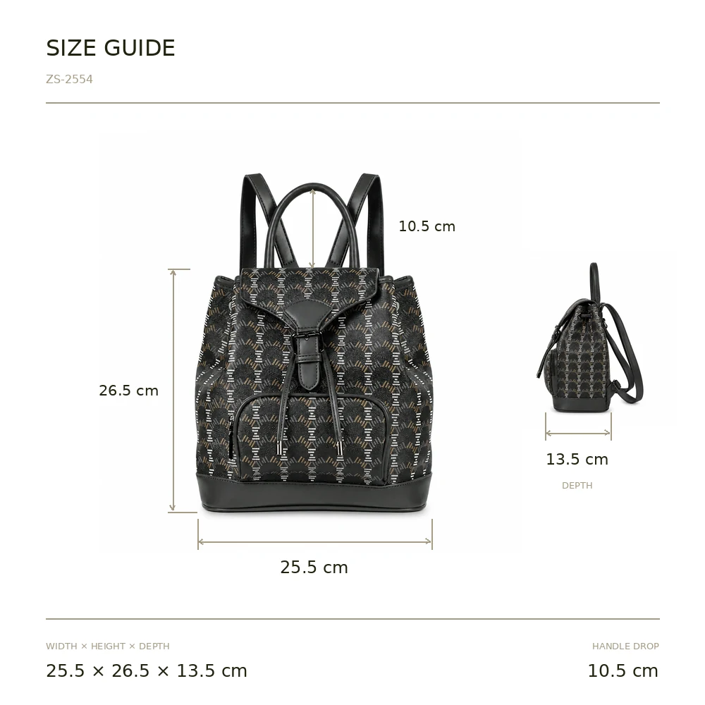 Ladies' Backpack size guide